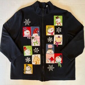 Onque Woman black full zip long sleeve Holiday Christmas jacket size 2X